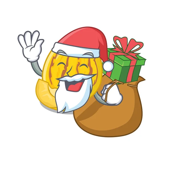 Papai Noel com suco de melão de pepino presente em óculos de desenho animado — Vetor de Stock