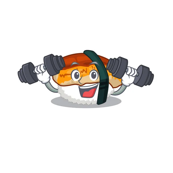 Sushi unagi fitness disajikan di atas piring maskot - Stok Vektor