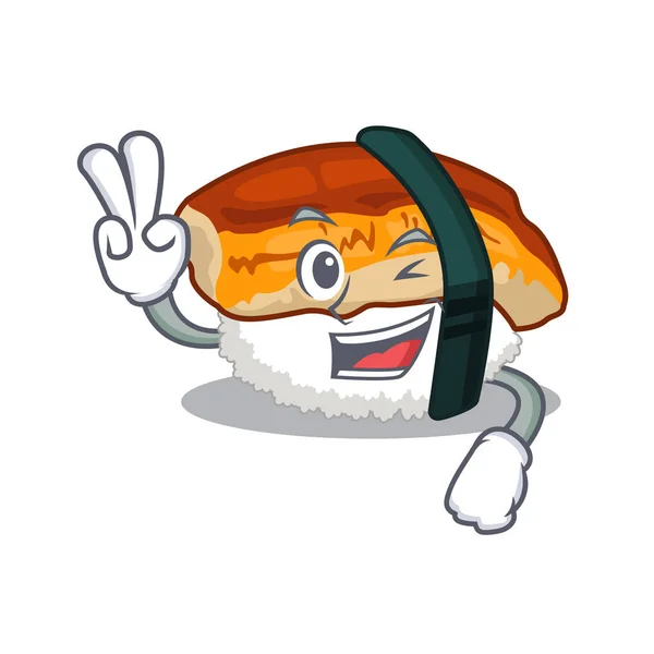 Dois dedo sushi unagi isolado no desenho animado — Vetor de Stock