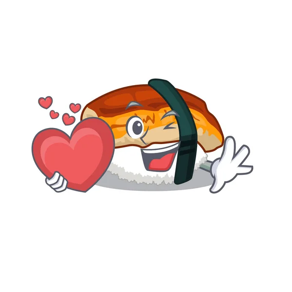 Avec le cœur unagi sushi dans la boîte à lunch de caractère — Image vectorielle