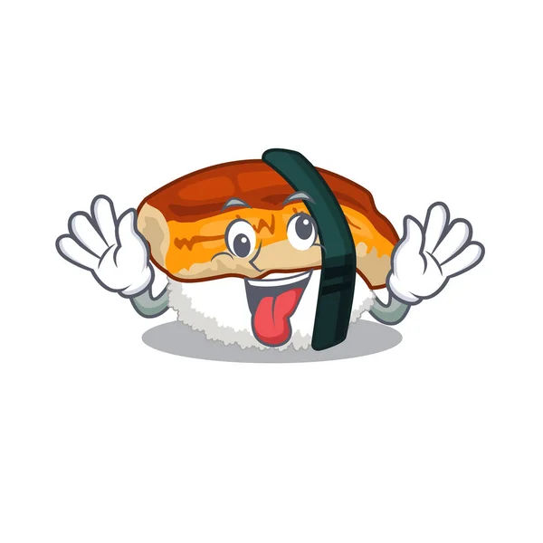 Crazy sushi unagi na forma de desenhos animados — Vetor de Stock