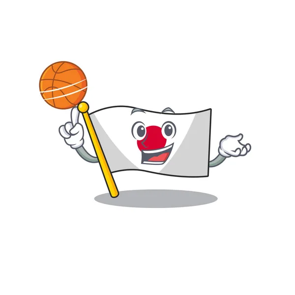 随着篮球日本国旗悬挂在卡通杆内 — 图库矢量图片