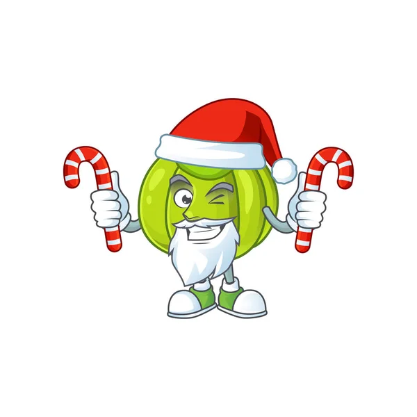 Santa con caramelo calabaza verde en el personaje de dibujos animados — Vector de stock