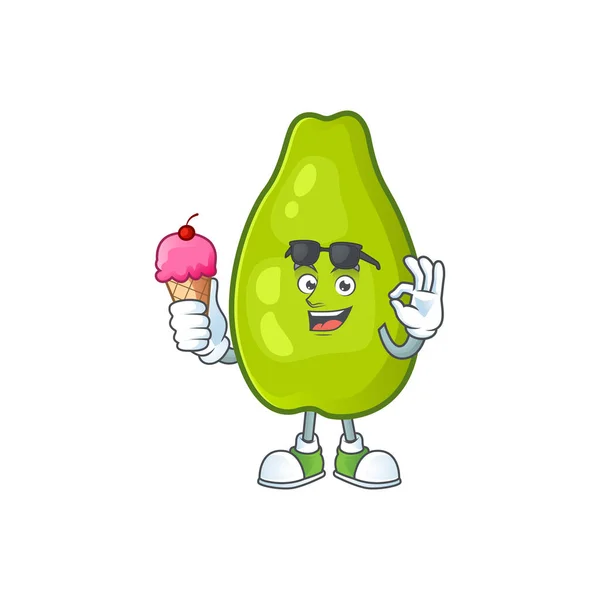 Con helado papaya fresco en el personaje de dibujos animados — Vector de stock