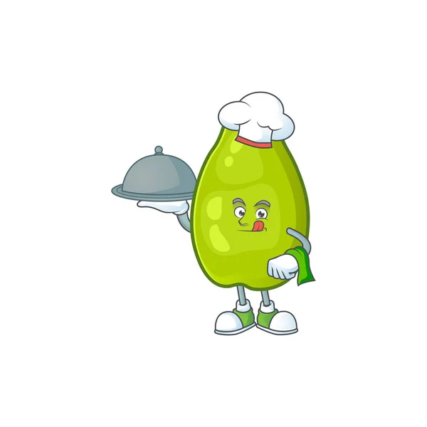 Chef con comida papaya personaje de dibujos animados con cara divertida — Vector de stock