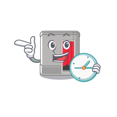 Oturma odasında saat karikatür fotoğraf kabini ile