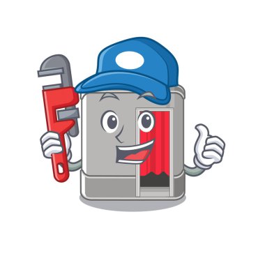 Maskot masasının yanındaki tesisatçı fotoğraf kabini