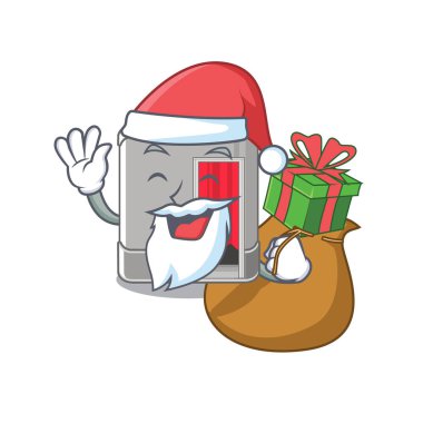 Maskot masanın yanında hediye fotoğraf kabini ile Santa