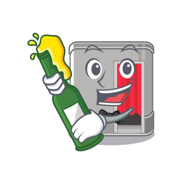 Maskot masasının yanında bira fotoğraf kabini ile