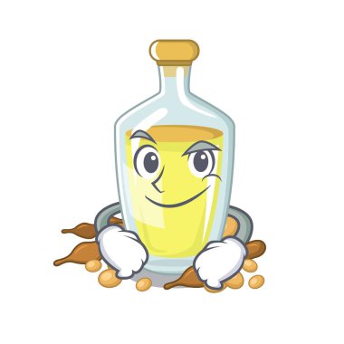 Bir maskot kase sinde soya yağı sırıtan