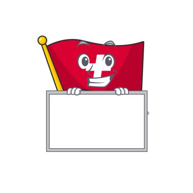 Maskot şekli ile kurulu bayrağı İsviçre ile sırıtarak