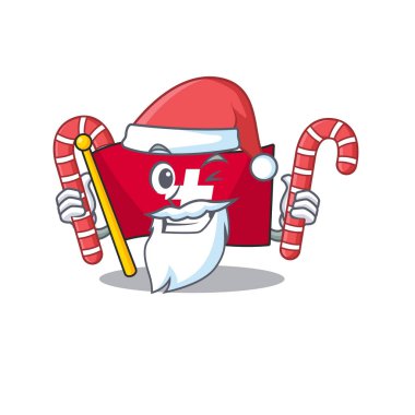 Şeker ile Santa İsviçre bayrağı karikatür duvara sopalarla