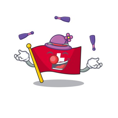 İsviçre bayrağının hokkabazlık karikatür duvarına yapışır