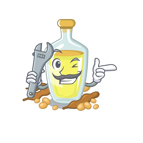 Mechanic soybean oil with the character shape — Stock Vector