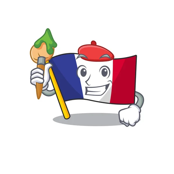 Művész zászló francia megrebbentek a karakter pólus — Stock Vector