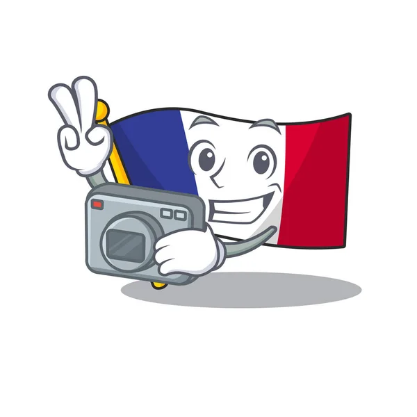 Φωτογράφος σημαία Γαλλία στο σχήμα καρτούν — Διανυσματικό Αρχείο