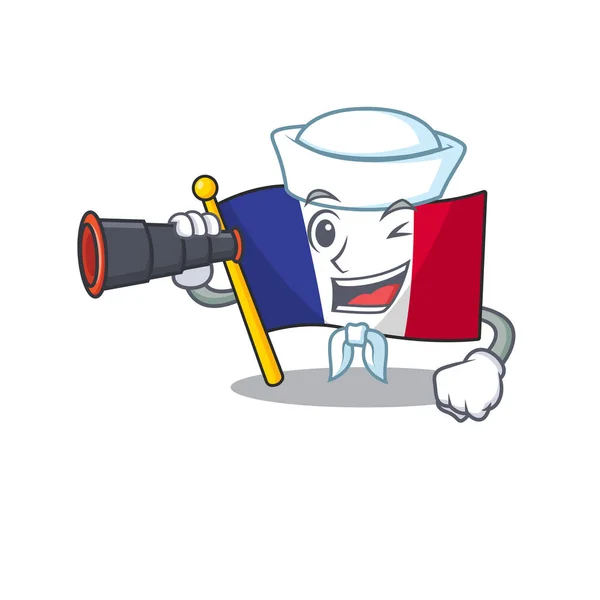 Ναύτης με διοφθαλμικό σημαία Γαλλία στο σχήμα καρτούν — Διανυσματικό Αρχείο