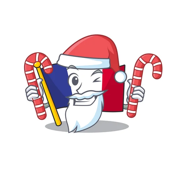 Санта с французским флагом, сложенным в ящике с мультфильмами — стоковый вектор