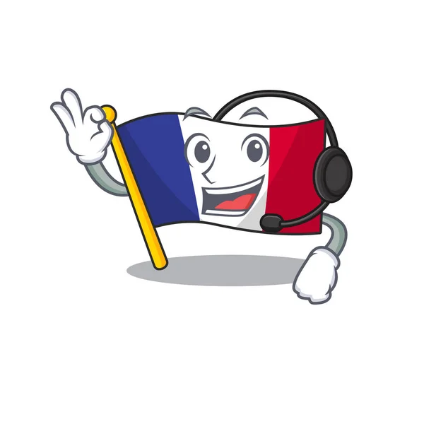 Met hoofdtelefoon Franse vlag gevouwen in Cartoon lade — Stockvector