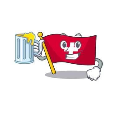 Karikatür dolabına meyve suyu İsviçre bayrağı ile konur