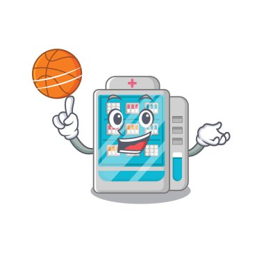 Karikatür üzerinde basketbol ilaçları otomat ile