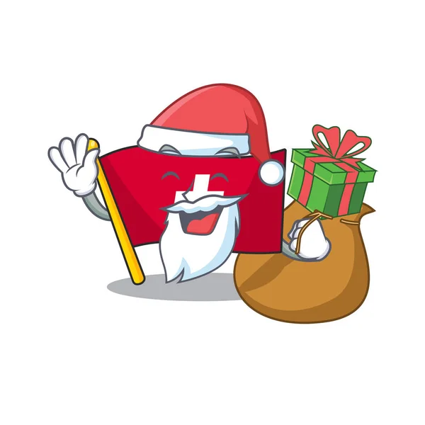 Santa se švýcarského dárku se tyčí do kreslené zdi — Stockový vektor