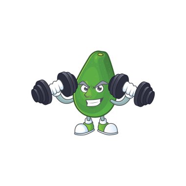 Beyaz arka planda Fitness avokado meyve karakteri
