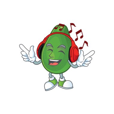 Çizgi film karakteri müzik olgun avokado meyve dinleme