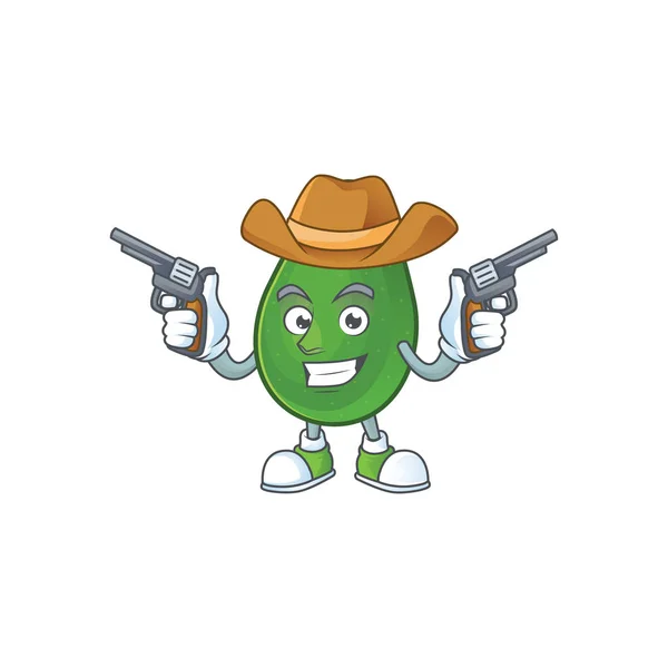 Cowboy-Avocadofrucht-Charakter auf weißem Hintergrund — Stockvektor