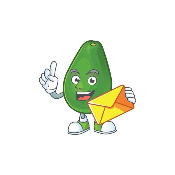 Con busta carino avocado cartone animato su sfondo bianco — Vettoriale Stock