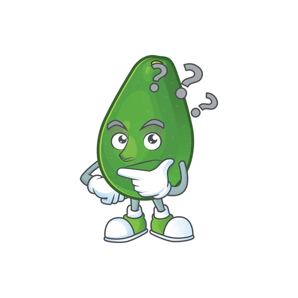 Pensando en fruta madura de aguacate en personaje de dibujos animados — Vector de stock