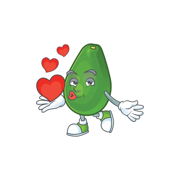 Met hart rijp avocado-fruit op stripfiguur — Stockvector