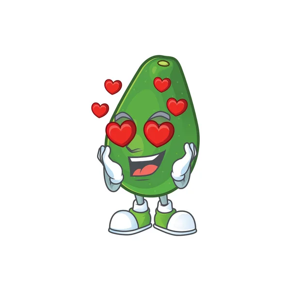 Στην αγάπη ώριμα φρούτα αβοκάντο σε χαρακτήρα καρτούν — Διανυσματικό Αρχείο