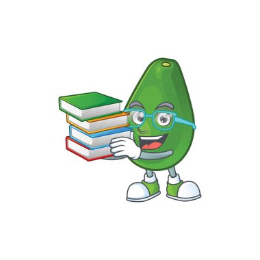 Kitap avokado ile öğrenci beyaz arka plan maskotu taze