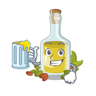 Bir karakter şişesinde suyu Antep fıstığı yağı ile