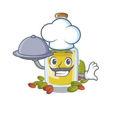 Bir karakter şişesinde gıda Antep fıstığı yağı ile Şef