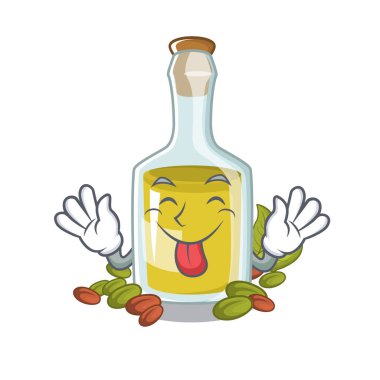 Karikatür ile izole antep fıstığı yağı dil dışarı