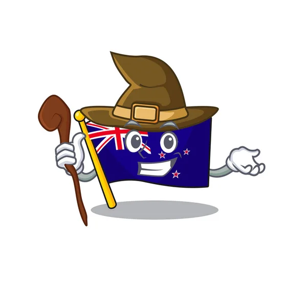 Bandeira de bruxa nova zelândia com forma de desenho animado — Vetor de Stock