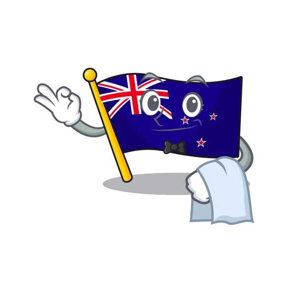 Bandera de camarero Nueva Zelanda con forma de dibujos animados — Archivo Imágenes Vectoriales