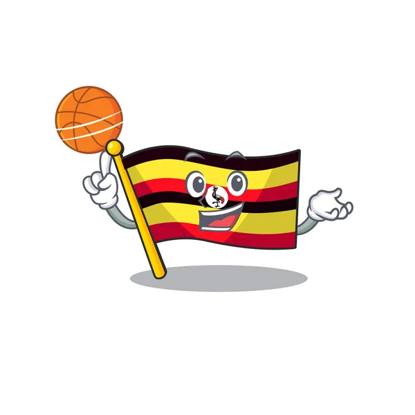 Z koszykówkę flaga Uganda poleciał słup postaci — Wektor stockowy