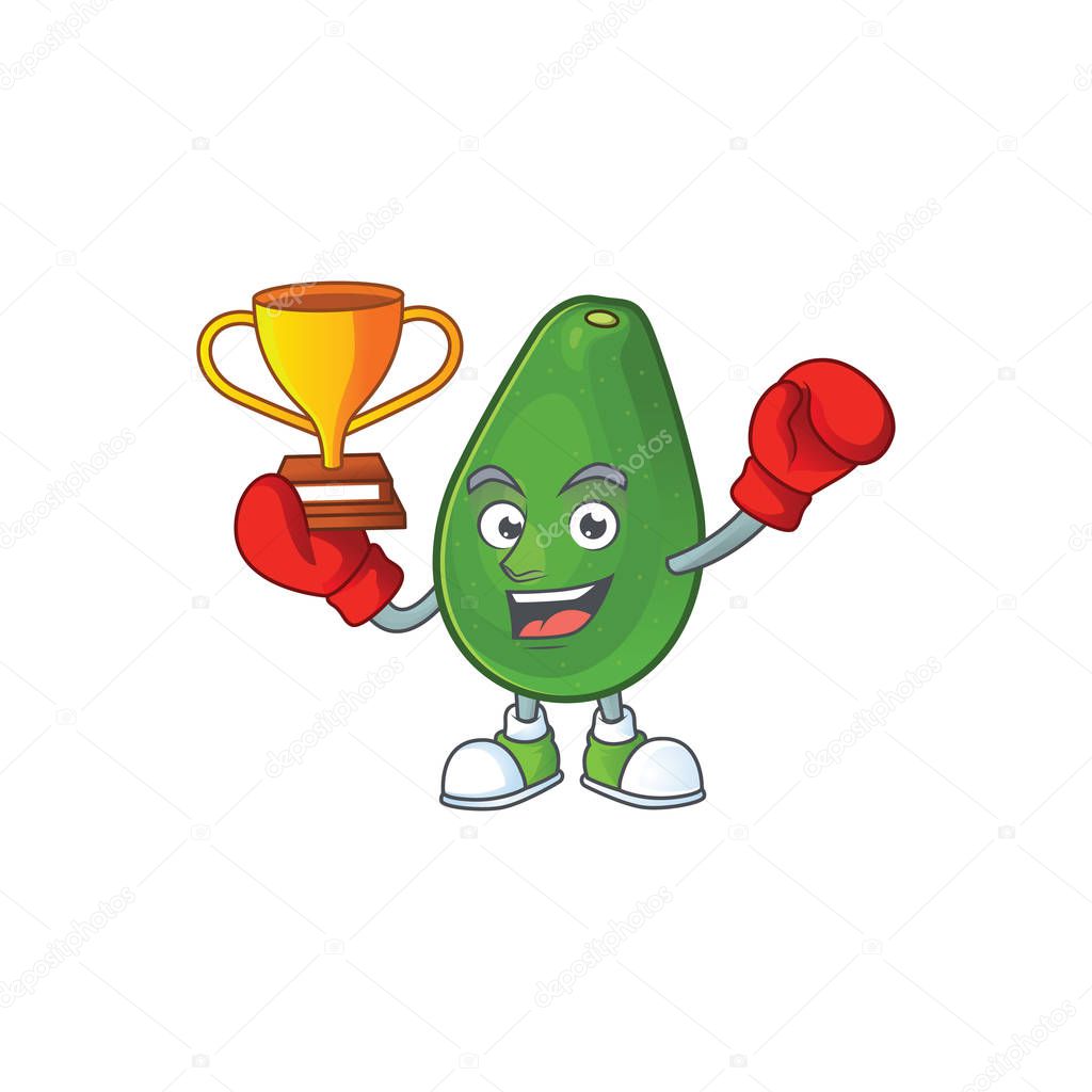 Boxing winner avocado fresh on white background mascot