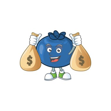 Para çantası sevimli ve taze yaban mersini meyve karakter karikatür ile.