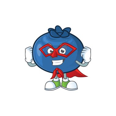 Süper kahraman karikatür maskot ile komik yaban mersini meyve
