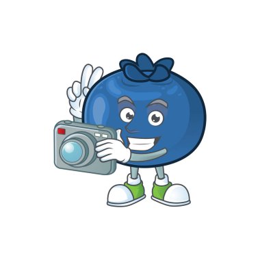 Maskot ile Fotoğrafçı taze yaban mersini karakter tasarımı