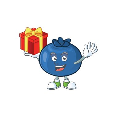 Beyaz arka plan üzerinde hediye karikatür tatlı yaban mersini karakter getir