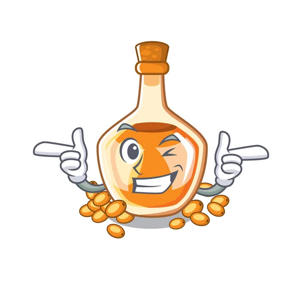 Wink sea buckthorn oil isolated on mascot — Stock Vector