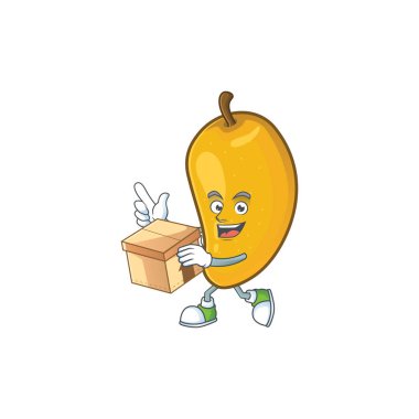 Beyaz arka planda mango karakterinin kutu karikatür ile.