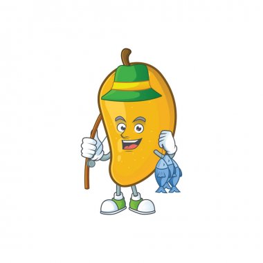 Çizgi film maskotu ile Balıkçılık karakter mango meyve