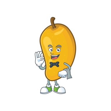 Çizgi film maskotu ile Garson karakter mango meyve