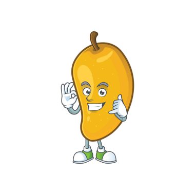 Beyaz arka planda bana olgun mango karakter çizgi film çağrı